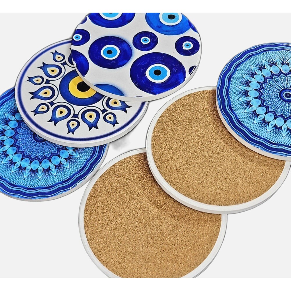 Set of 6 Evil Eye Tile Coaster Set of 6,‎  protection Home Decor Coasters